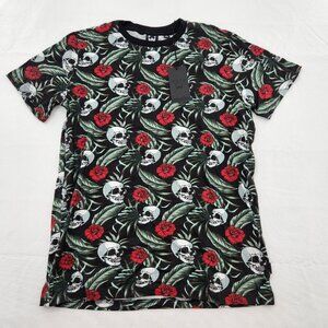 WXYZ Mens Size Small Skulls Roses Leaves Short Sleeve T-Shirt